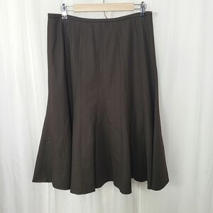 Sharagano brown fluted flared mid-length skirt size 8